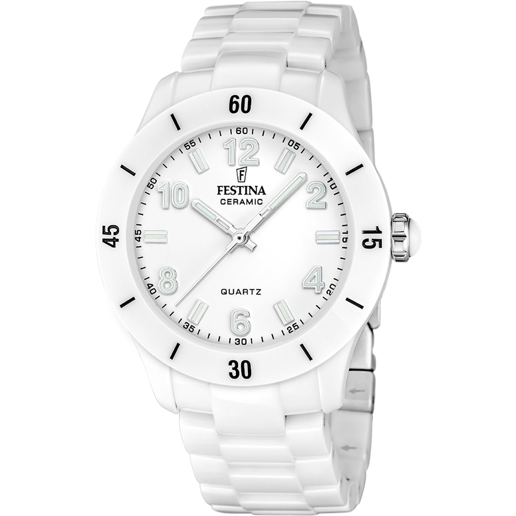 Festina Orologio Donna Analogico in Acciaio Inossidabile e Ceramica Bianco | Movimento al Quarzo, Vetro Minerale ad Alta Resistenza, Impermeabile 5 ATM F20720/1, Ceramic