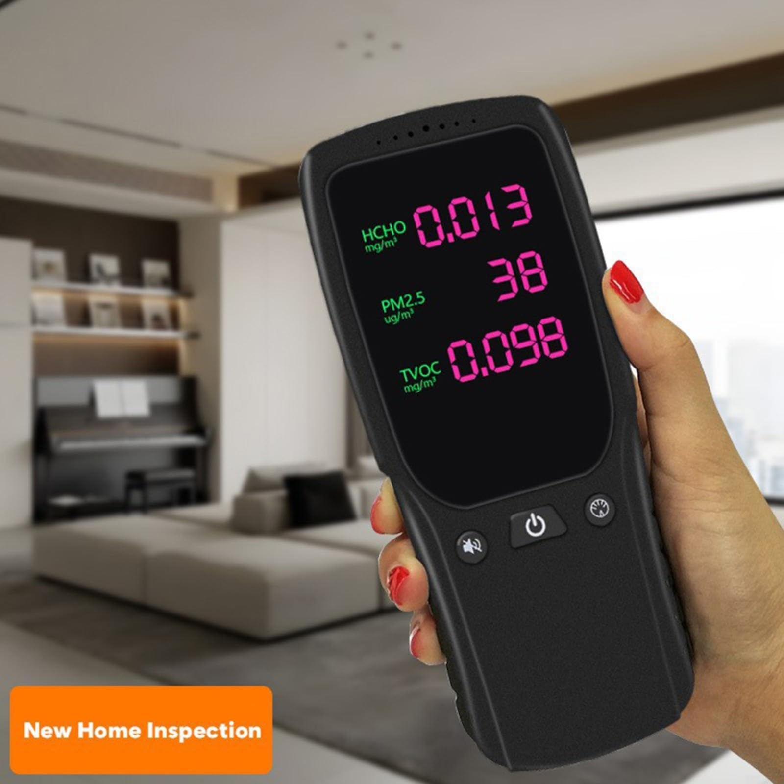 Misuratore di qualità dell'aria ambiente per polveri sottili (PM2,5), formaldeide, HCHO e TVOC, misuratore di gas portatile con sensore di alta qualità e ventilatore per casa e ufficio