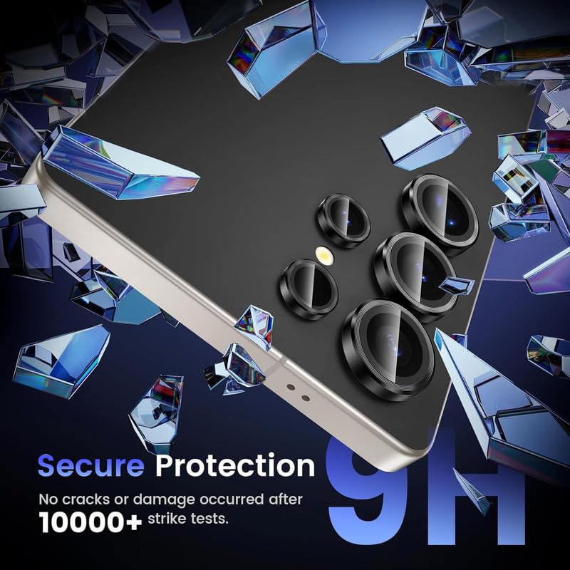 Image of Skinomi Camera Lens Protector Compatible with Samsung Galaxy S24 ultra 5G [Anti-Scratch] Premium Tempered Glass Film Aluminum Alloy Lens Ring Cover - Titanium Black