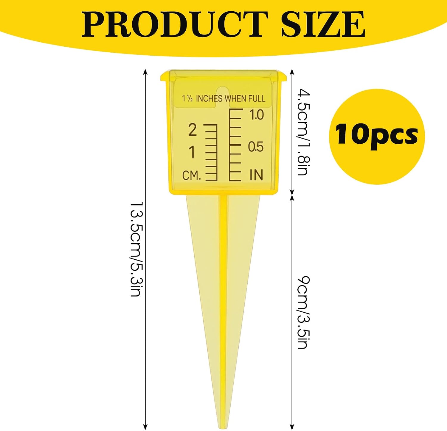 10 Pack Rain Gauges, 1.5" Rain/Sprinkler Gauge for Lawn with Wide Mouth, Accurate Outdoor Rain Gauges Measuring Tool for Yard Garden Deco (Yellow)