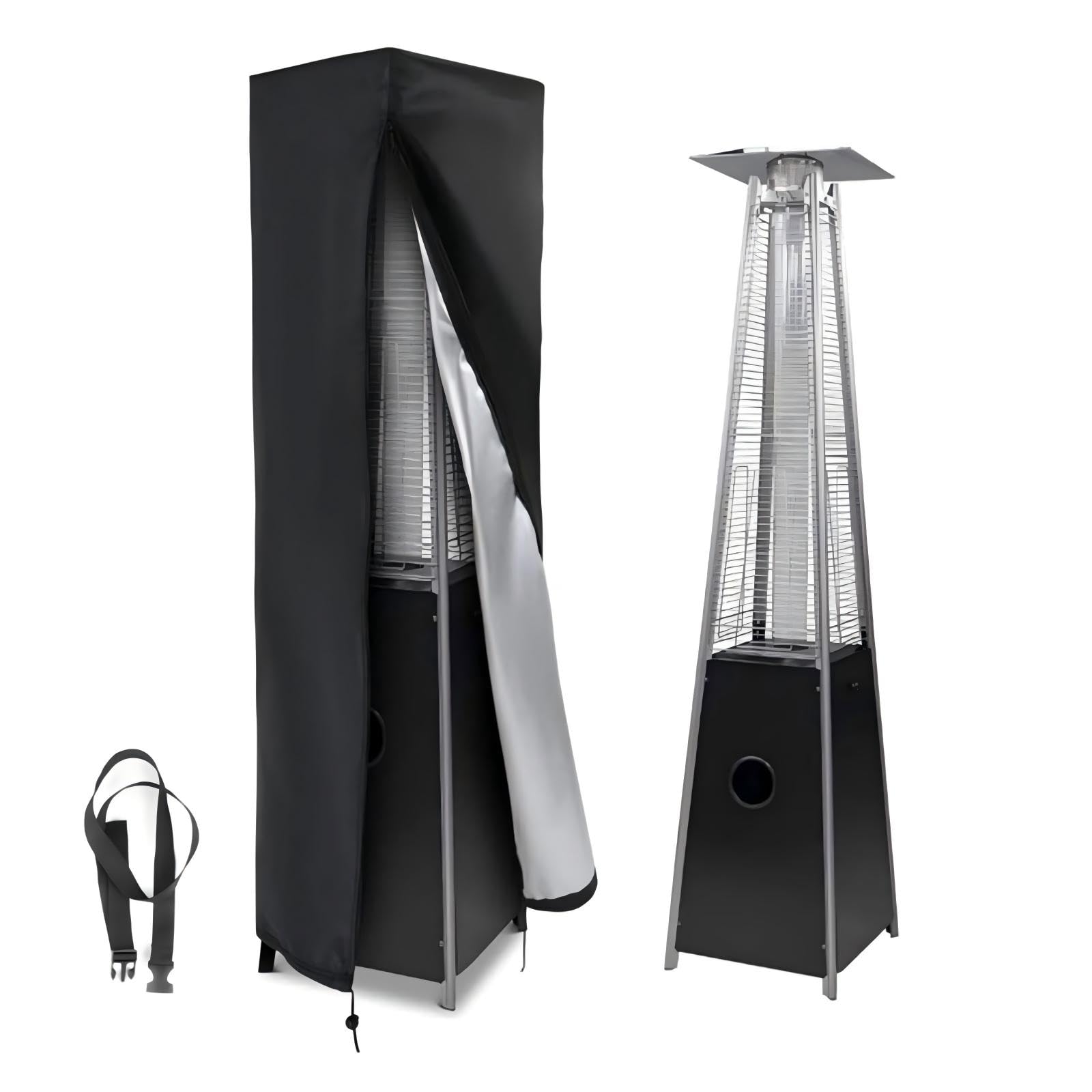 Hohong Patio Heater Cover Waterproof, 221×61×53cm Outdoor Heater cover, 420D Oxford Fabric Patio Heater Covers for Pyramid Stand Up Heaters with Zipper and Drawstring-Black