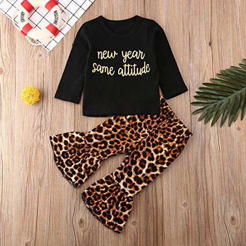 Newborn Infant Baby Girls Clothes Ruffle Long Sleeve Solid T-Shirt Tops+Cheetah Pants Autumn Clothes Outfits (Black 11, 0-6 Months)