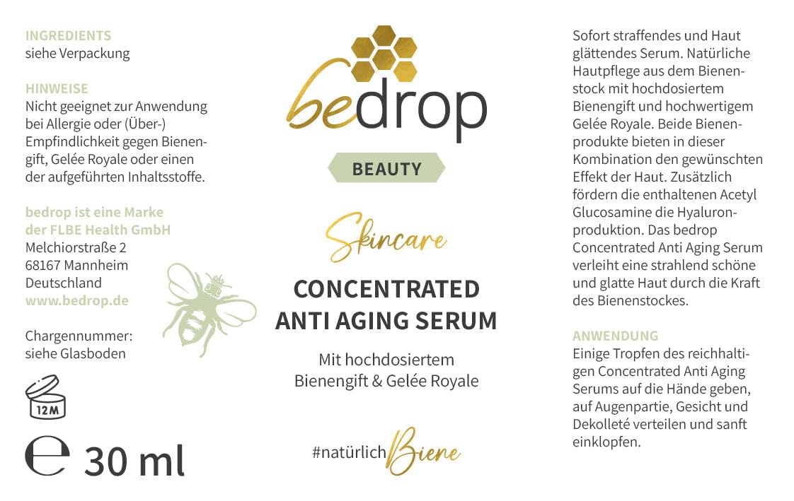 bedrop Skin Care Set - Concentrated Anti Aging Bienengift Serum & Tagescreme Booster Gesichtscreme im Set - Bei Falten für Gesichtspflege