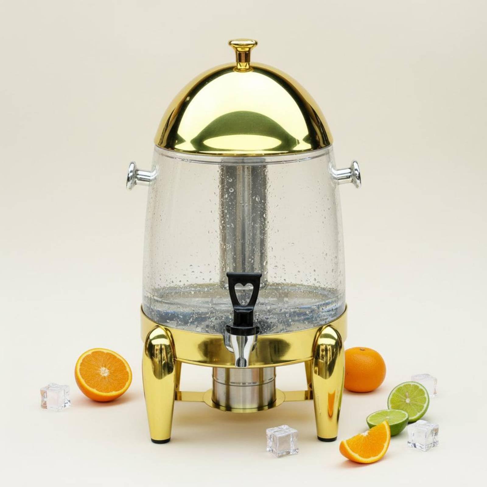 predolo Distributeur de Acier Inoxydable Distributeur Boisson Fontaine Carafe Réservoir Robinet Pièce Maîtresse Élégante avec Base Stable et Couvercle, Array, Transparent Et Argent