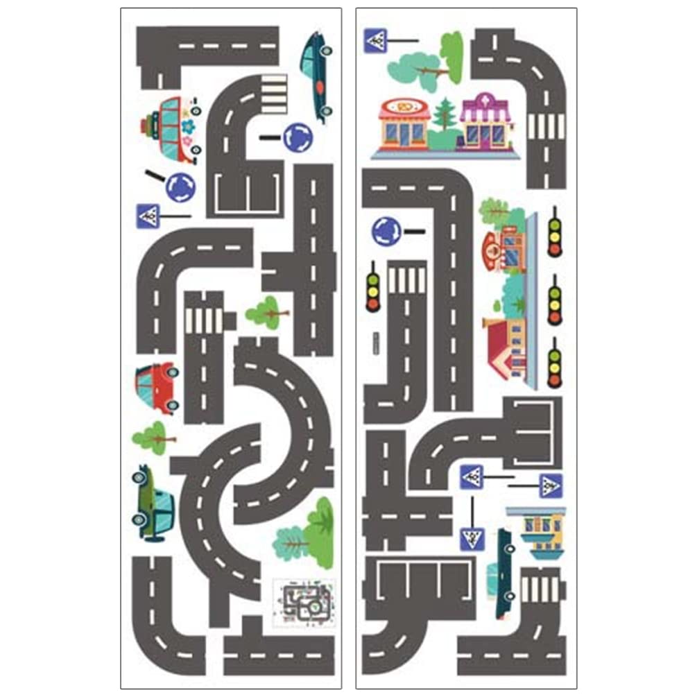 Toddmomy Traffic Light Wall Stickers Car Track Wall Decals for Kids Room Playroom Nursery Removable Road Sticker Transport Decoration 35X12 Inch