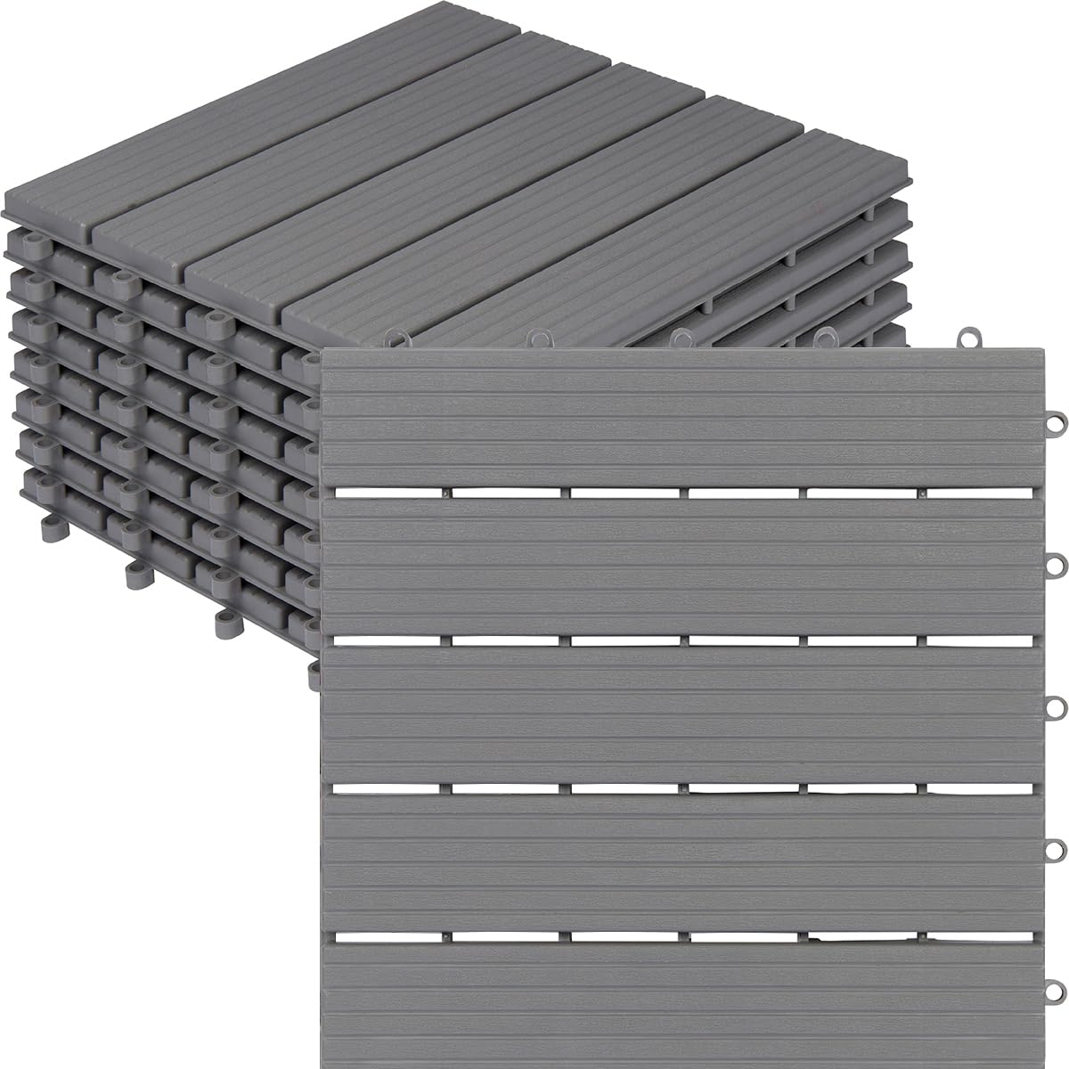 Interlocking Deck Tiles Pack - Snap Together Plastic Flooring | 12 x 12 Plastic Outdoor Floor Tiles for Patio & Balcony