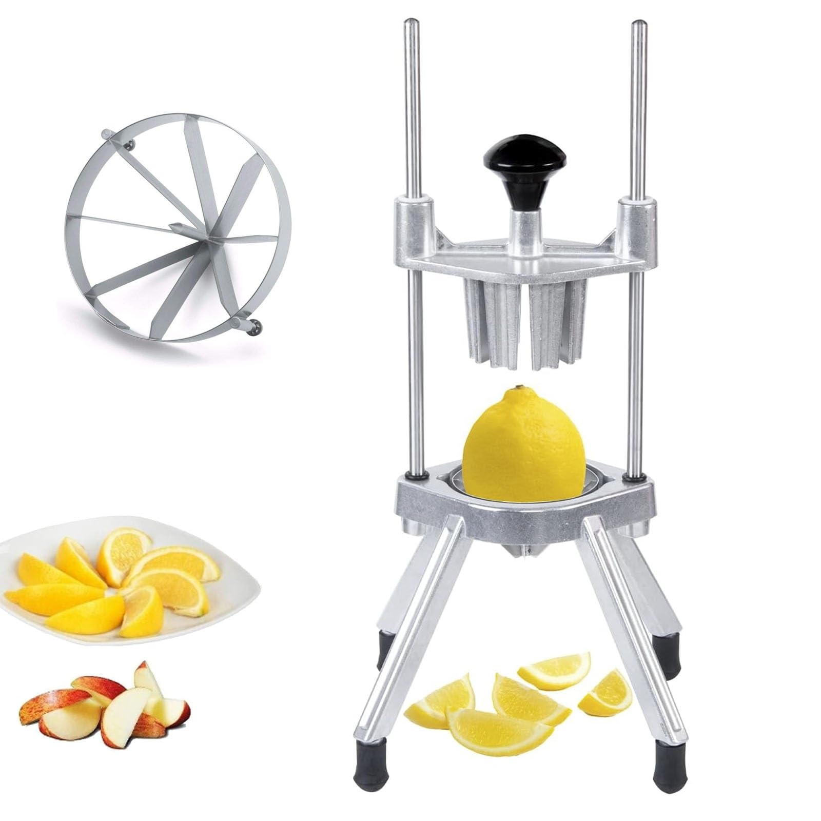 Cortador de frutas con 2 cuchillas, cuña comercial de limón y lima, cortador fácil de 8 secciones para cocina y bar, acero inoxidable