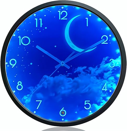 OCEST Reloj de pared con luz nocturna para dormitorio, reloj de pared LED silencioso de 12 pulgadas, funciona con pilas, para sala de estarcocina,