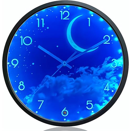 OCEST Night Light Wall Clock for Bedroom, 12 Inch Silent Battery-Operated LED Wall Clocks for Living Room/Kitchen, Glow in The Dark Large Digital Display Wall Clock Kids Birthday Gift -Moon