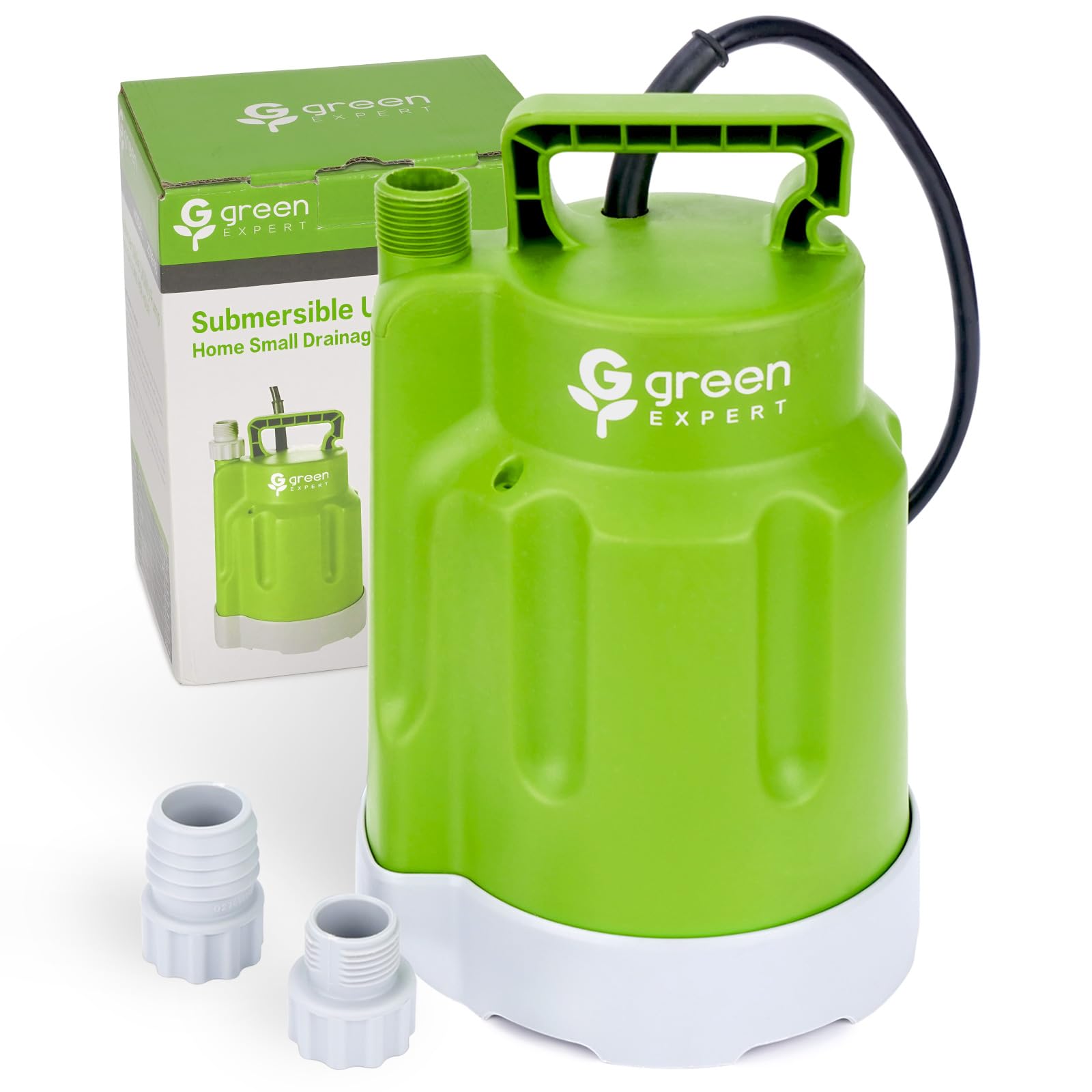 Green Expert 1/4HP Submersible Sump Pump 25-Foot Long Power Cord High Flow 1800GPH for Fast Water Removal Easy to Use in Pool Hot Tub Flooded House Drainage Household Drain Pump Suit to Garden Hoses