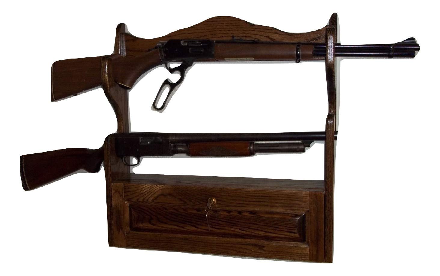 Handmade 2 Gun Rack with Locking Storage Compartment ~ Walnut Finish