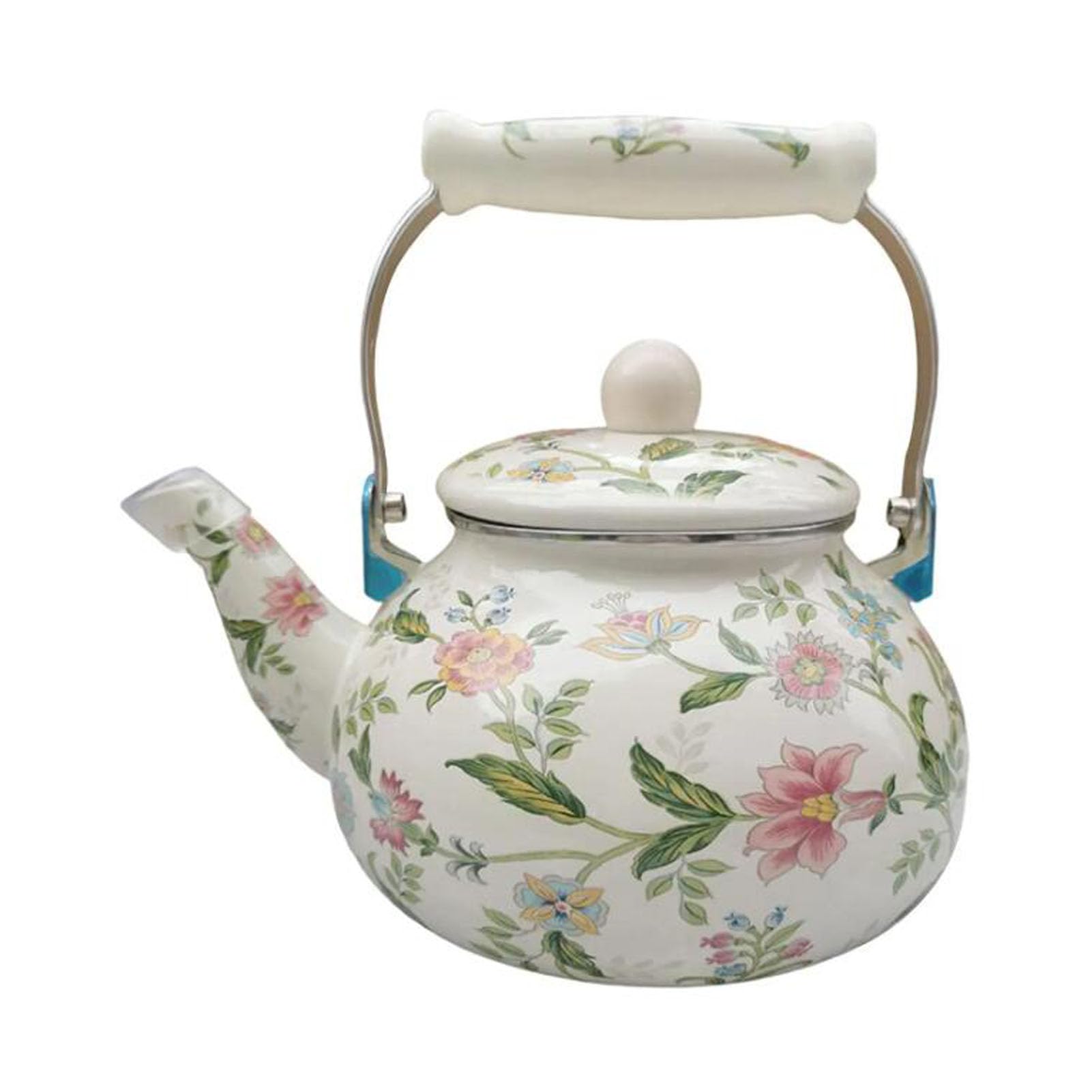RSBFER Bouilloire à thé en émail Vintage de 2,6 litres, Bouilloire à thé émaillée en Porcelaine colorée Florale avec poignée en Porcelaine pour la décoration de la Cuisine de la Maison