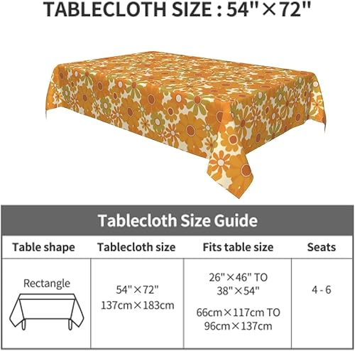 Miniatura 9 de Cafl 70's Retro Sunflower Table Cloth Vintage Floral Tablecloths Wrinkle Free for Picnic Kitchen Holiday Dining Room Rectangle Polyester Washable(54