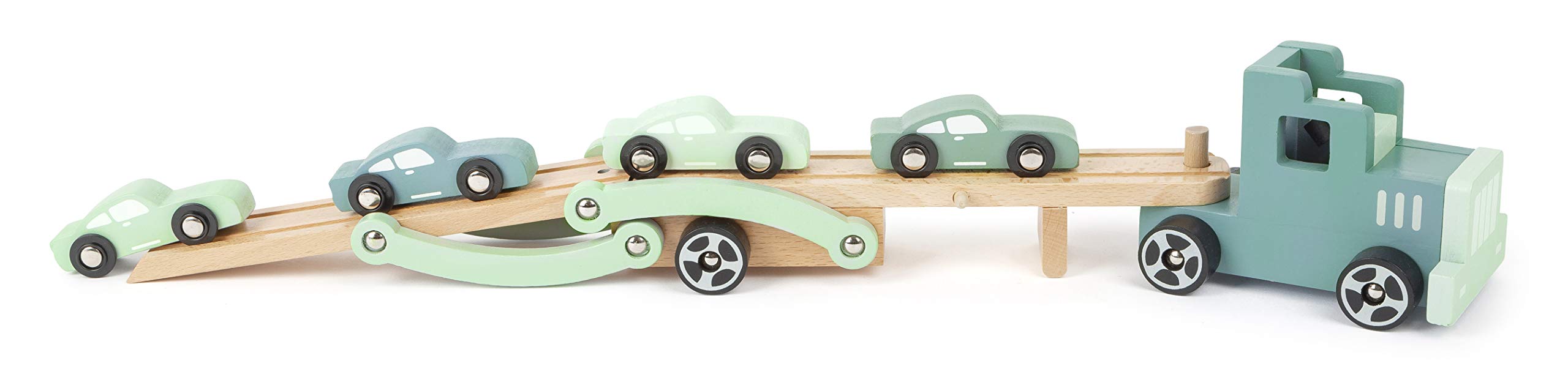 Small Foot 11510 Bisarca Chicago in Legno, con rampa di carico Mobile, rimorchio Rimovibile e 4 Auto, a Partire dai 3 Anni