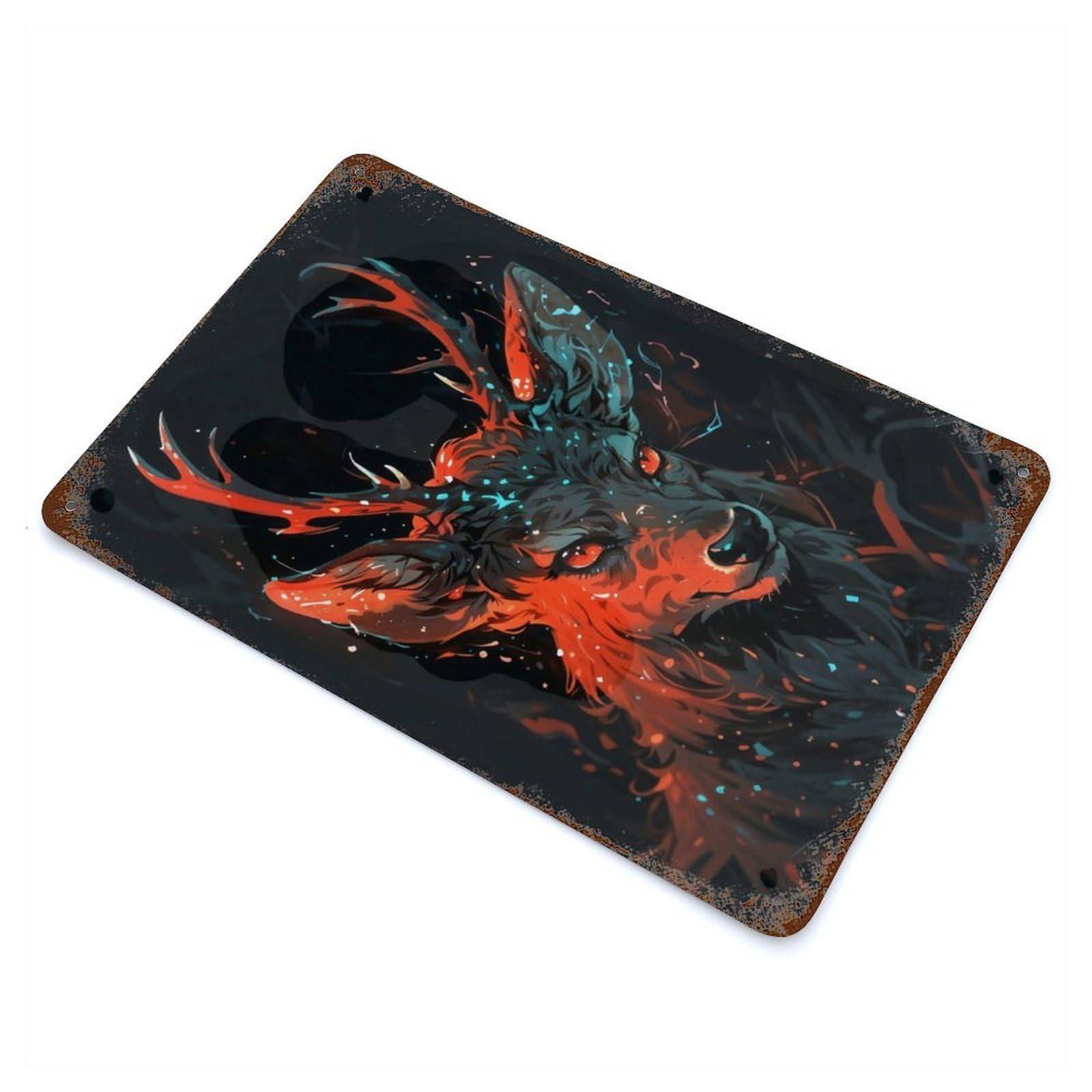 Garage Style Mystic Deer in The Forest Distressed Metal Wall Sign 11.8"x7.9", Novelty Wall Decor for Bar And Workshop