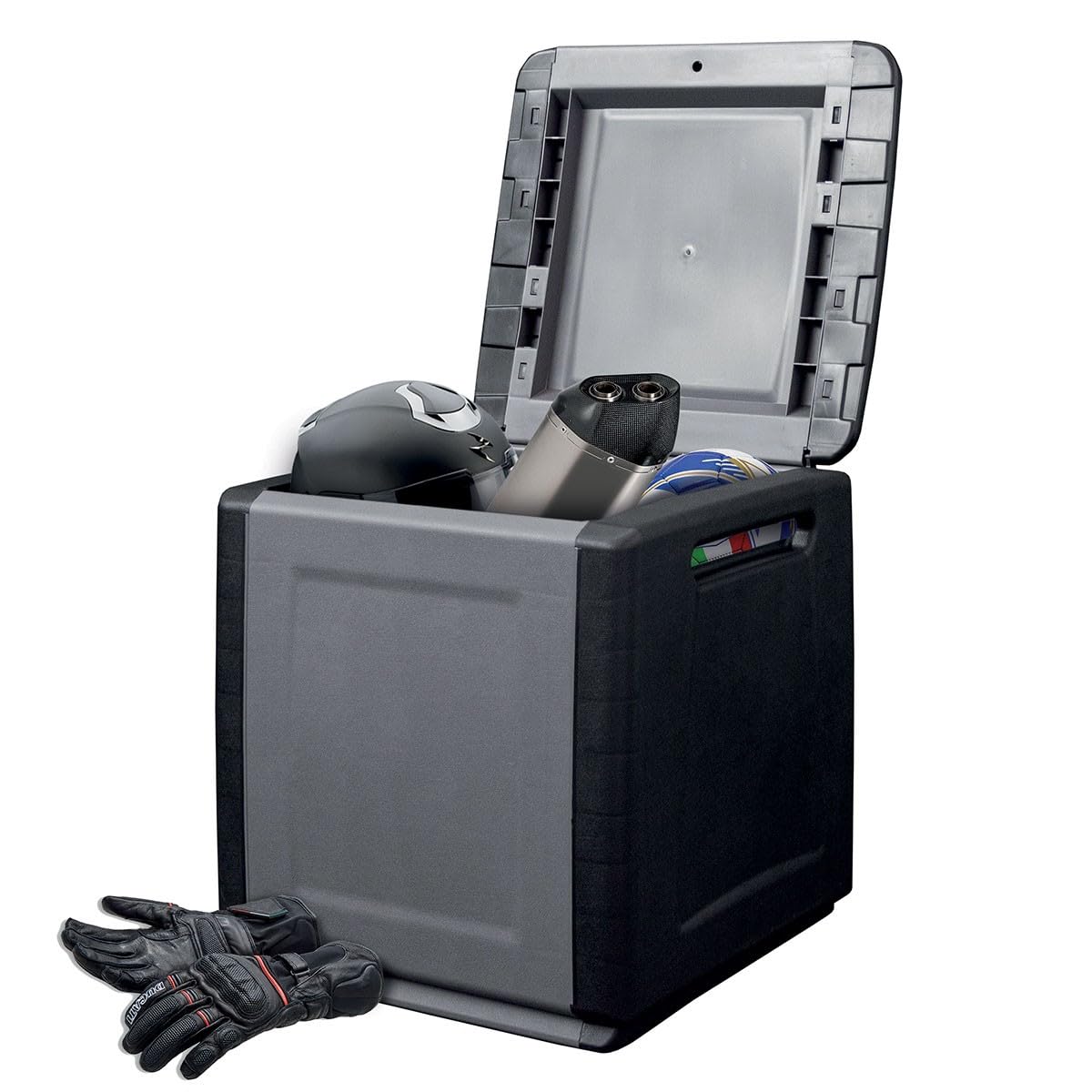 INTEC - Cassapanca portaoggetti 130L grigio/nero 54 x 53 x 57 cm manici di trasporto in polipropilene