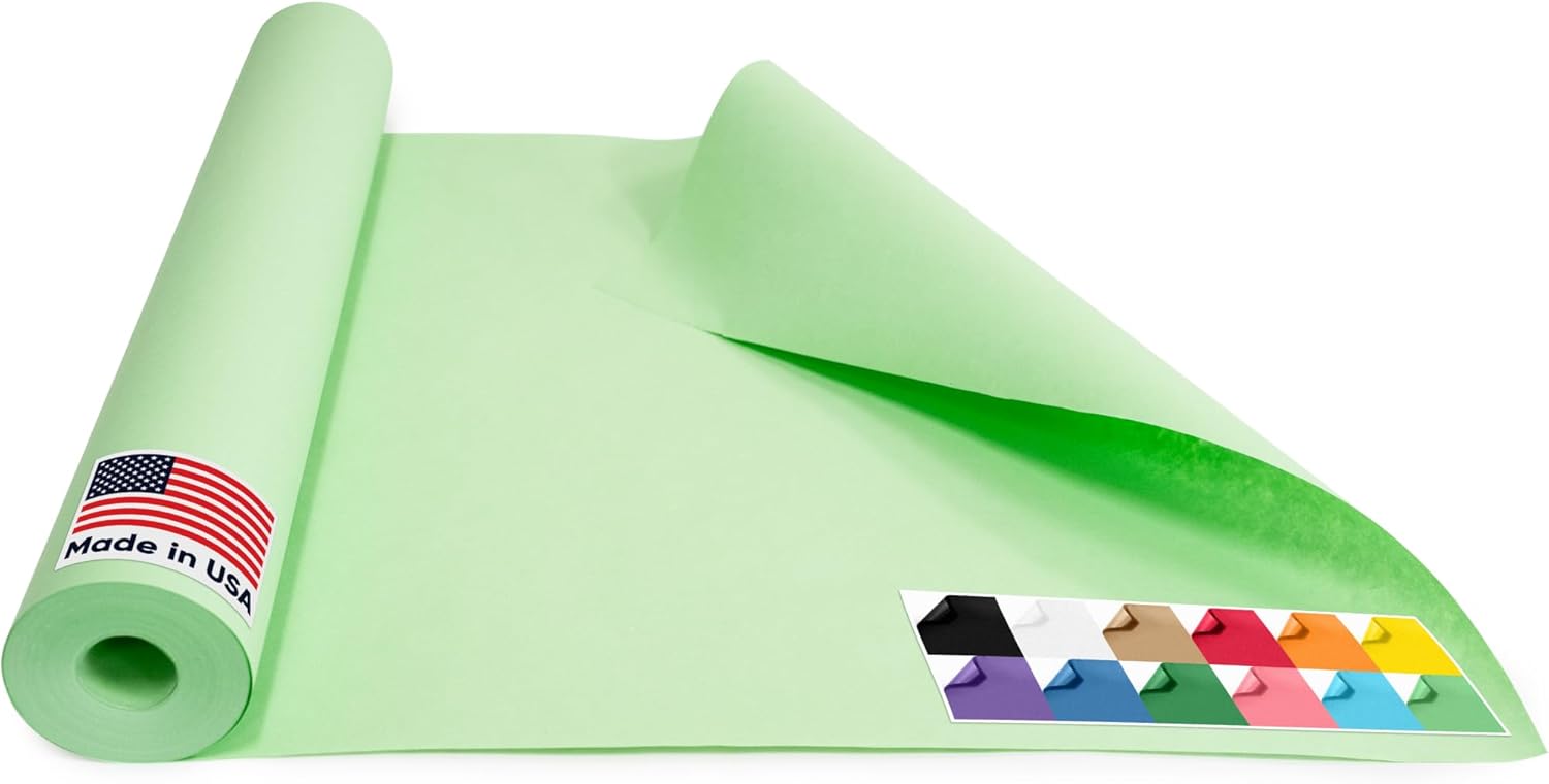 USA Made 18" x 1200" Light Green Paper Roll, 45 lbs Thickness, Kraft Paper for School, American Quality Colored Kraft Paper Roll, Bulletin Board - Non-Toxic, Odorless, Safe for Kids 1 Roll 18"W x 1200"L Light Green