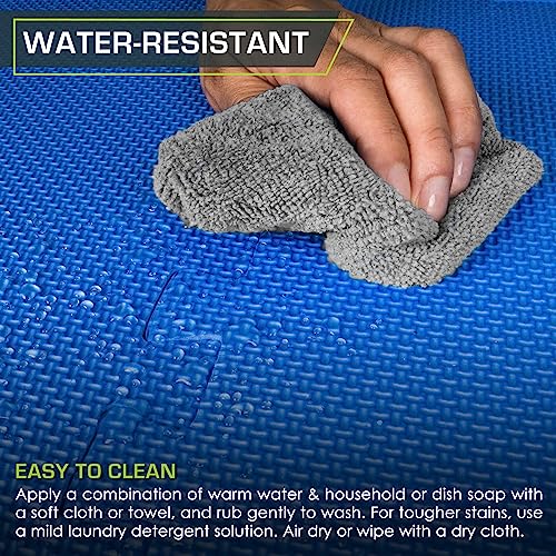 Image of ProsourceFit Weaved Pattern Extra Thick Exercise Puzzle Mat 1-inch, EVA Foam Interlocking Tiles for Protective, Cushioned Flooring for Home and Gym Equipment; Blue, 24 SQ FT, 6 Tiles