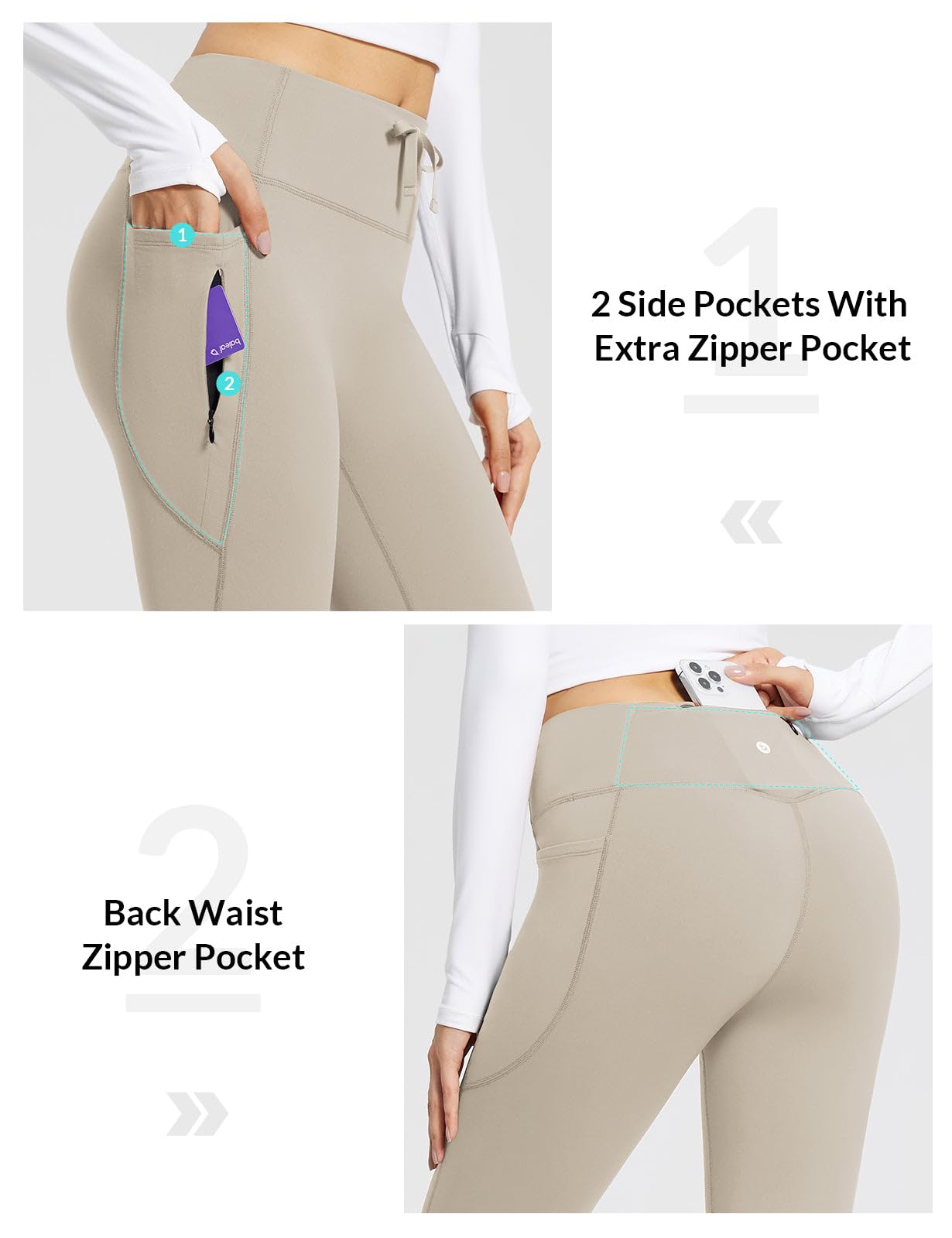 baleaf Pantaloni Termici Donna Yoga Bootcut Leggings A Vita Alta con Tasche Foderati in Pile Pantaloni Termici Invernali Leggings Sportivi Fitness Casual Allenamento Jeggings