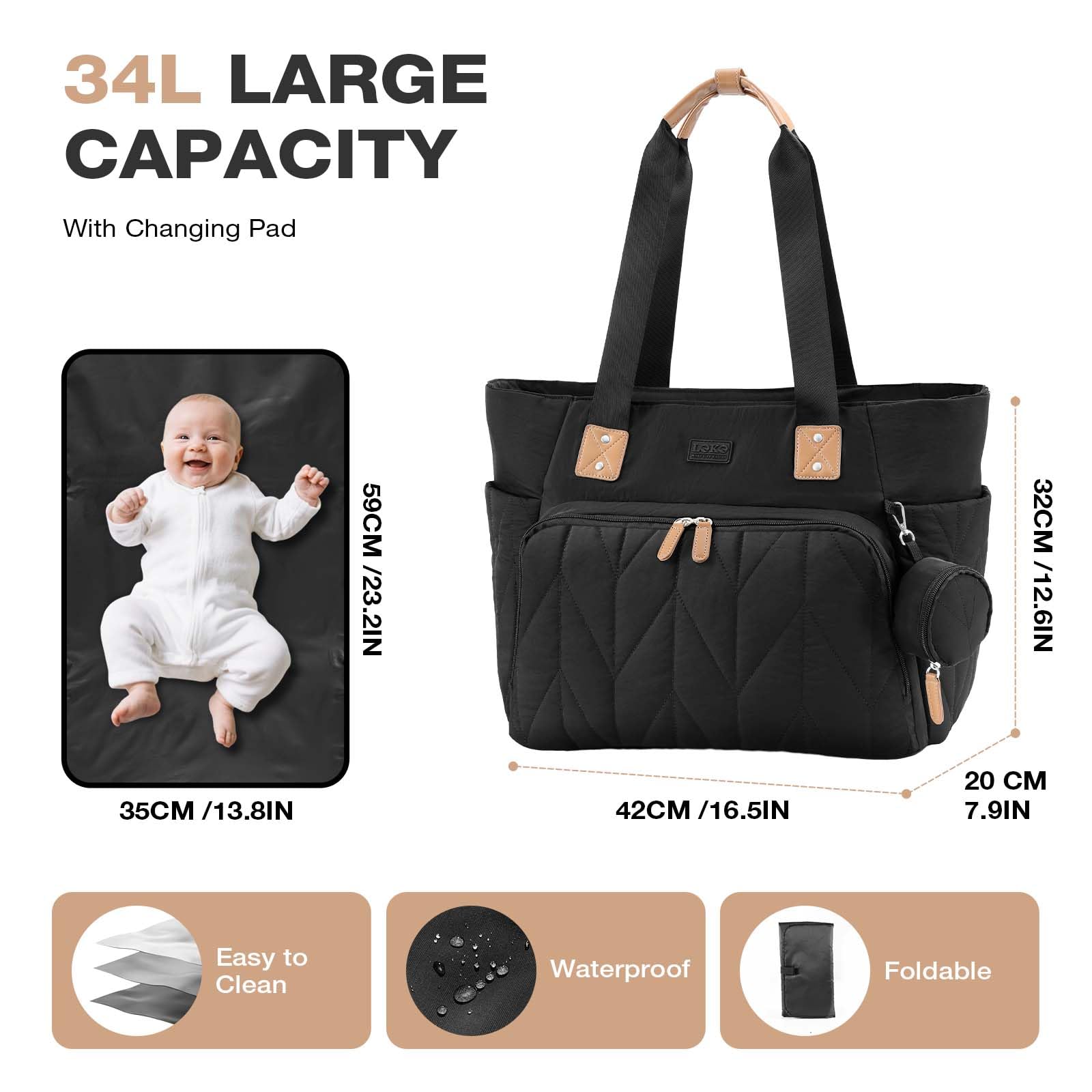 Lekesky Wickeltasche mit Schnullertasche und Wickelunterlage, Große Reisewindeltasche für Mama und Papa, Multifunktions-Babytasche für Jungen und Mädchen