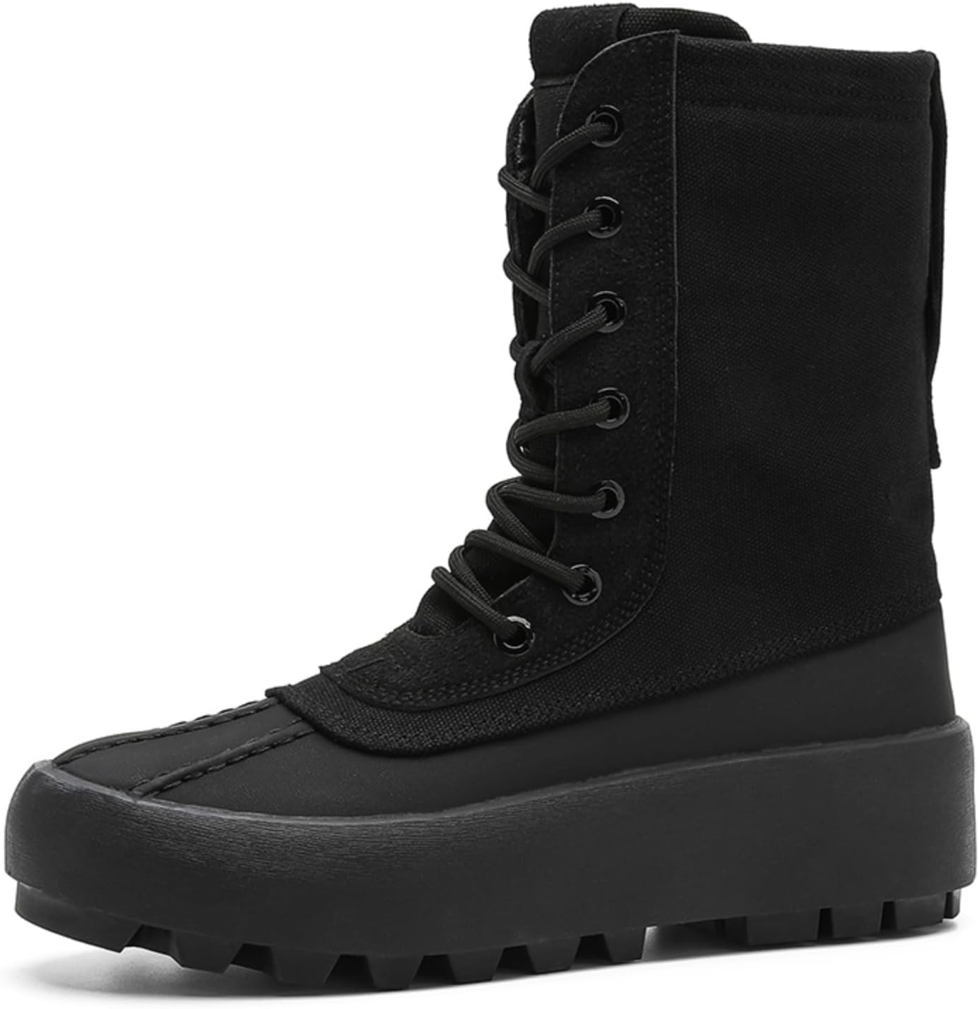 Men's High-Top Canvas & Suede Casual Boots Lace-Up Round Toe Non-Slip Rubber Sole Fashion Boots