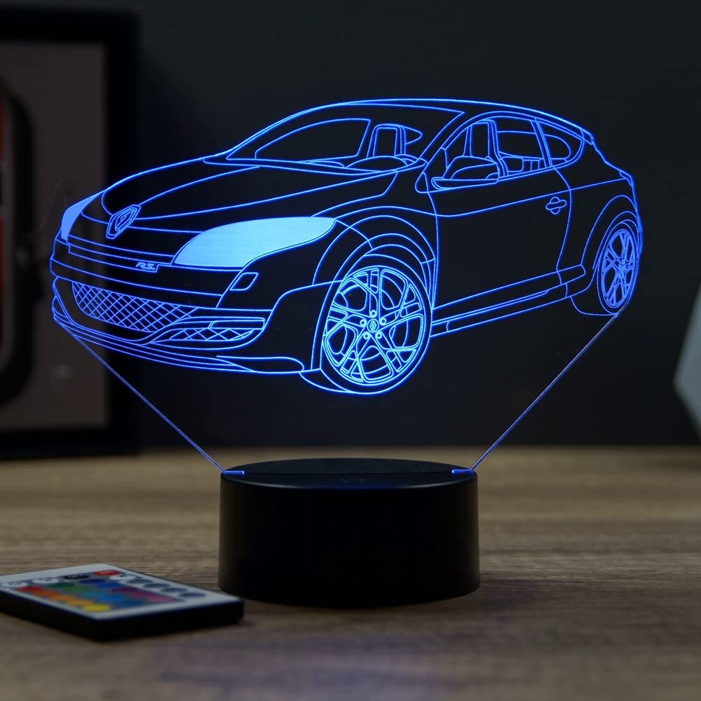 Lampe LED 3D Renault Mégane 3 RS Personnalisée Prénom – Veilleuse 16 Couleurs Télécommande