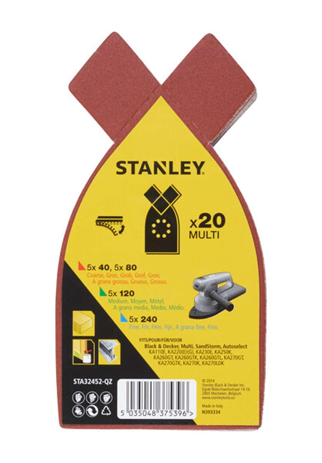 Stanley Red Sta32452-Qz 20 Hojas De Sandpaper Para Multisandpaperdora. Grano Surtido For Diyers & Professionals, Made For Cutting And Finishing Jobs, 20-Piece Set