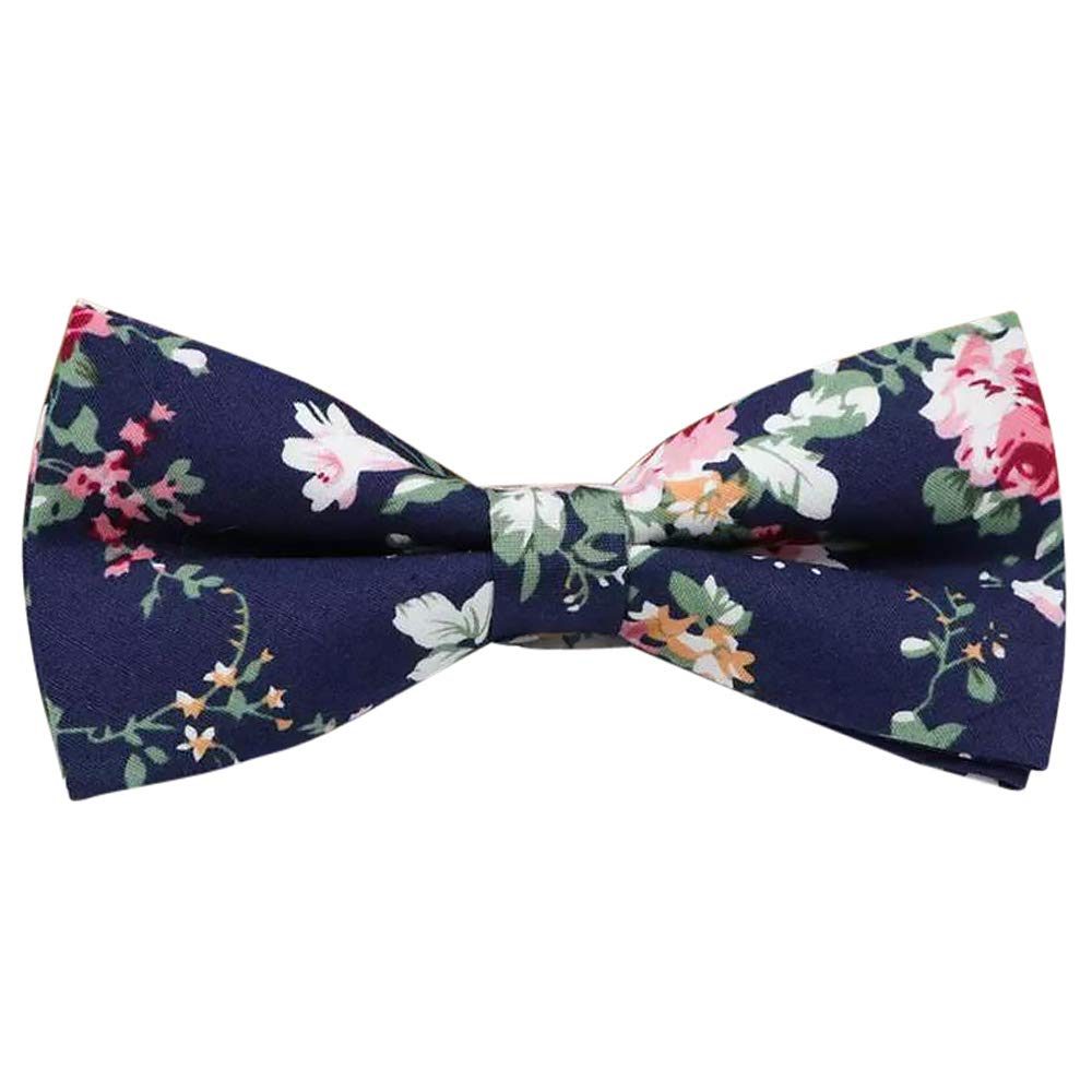 Db Dickie Bow Men's Blue Floral Luxury Cotton Pre-Tied And Fully Adjustable Bow Tie (Blue Floral) - Suitable For Formalwear, Office, Weddings, Parties, Grooms & Grooms Outfits