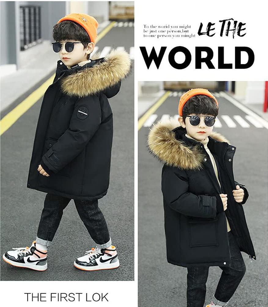 Abrigo para niño con capucha, manga larga, relleno de invierno, cuello de piel, para niño, chaqueta de invierno