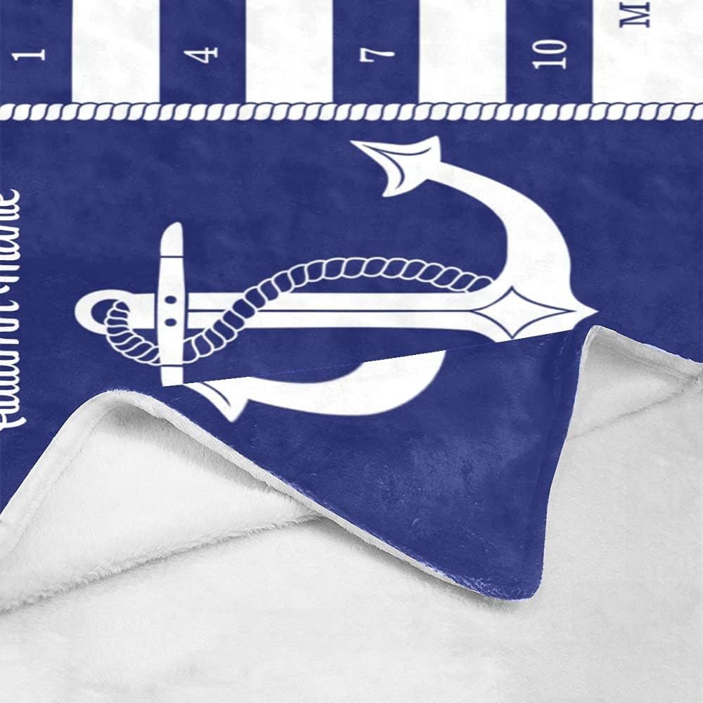 Personalized Baby Blanket Blue Nautical Anchor Milestone Custom Nursery Swadding Blankets 30x40 Inches for Baby Boy Girl with Name Baby Shower Birthday Gift