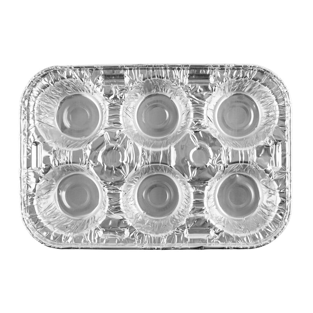EcoQuality Aluminum Muffin Pan, 6-Cup XL Cafe-Sized Baking Trays, Disposable & Reusable Tins, Non-Stick, Oven-Safe, Heavy-Duty for Muffins, Cupcakes, Mini Pies, and Quiches (10)