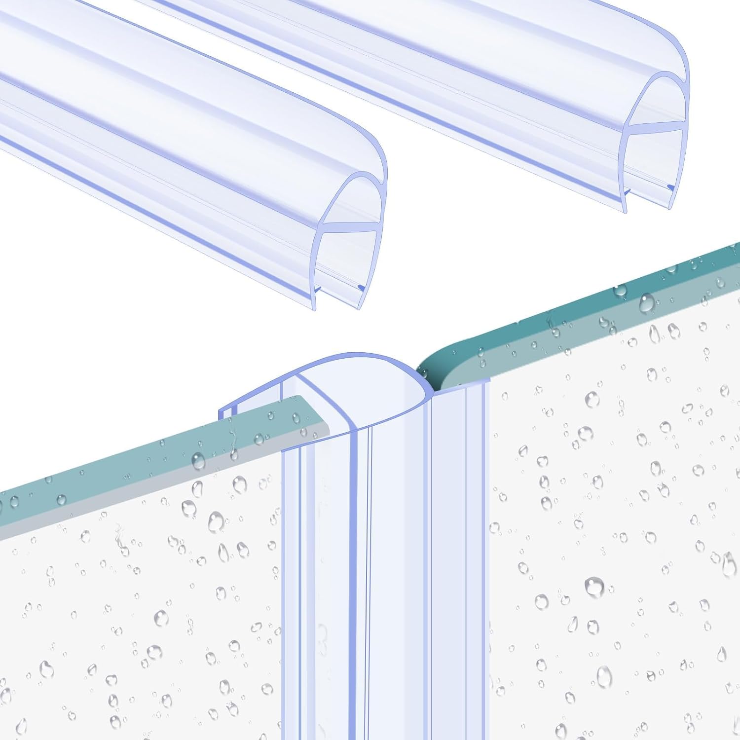 2 Pack Frameless Glass Shower Door Side Seal Strip, 39.37" U-Type PVC Waterproof Seal for 3/8" (10mm) Glass, No Adhesive Needed to Stop Shower Leaks