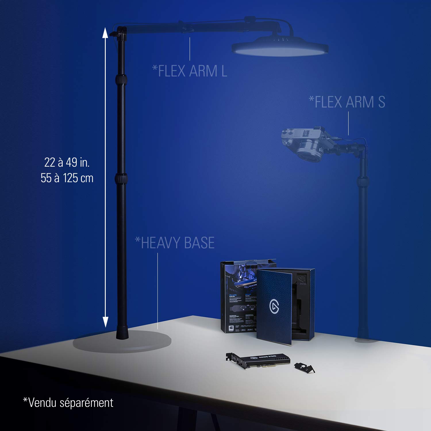 Elgato Master Mount L, pince pour bureau haut de gamme avec perche télescopique jusqu’à 125 cm et filetage 1/4" pour fixer des lumières, caméras et micros, idéale pour streaming, visio et studios