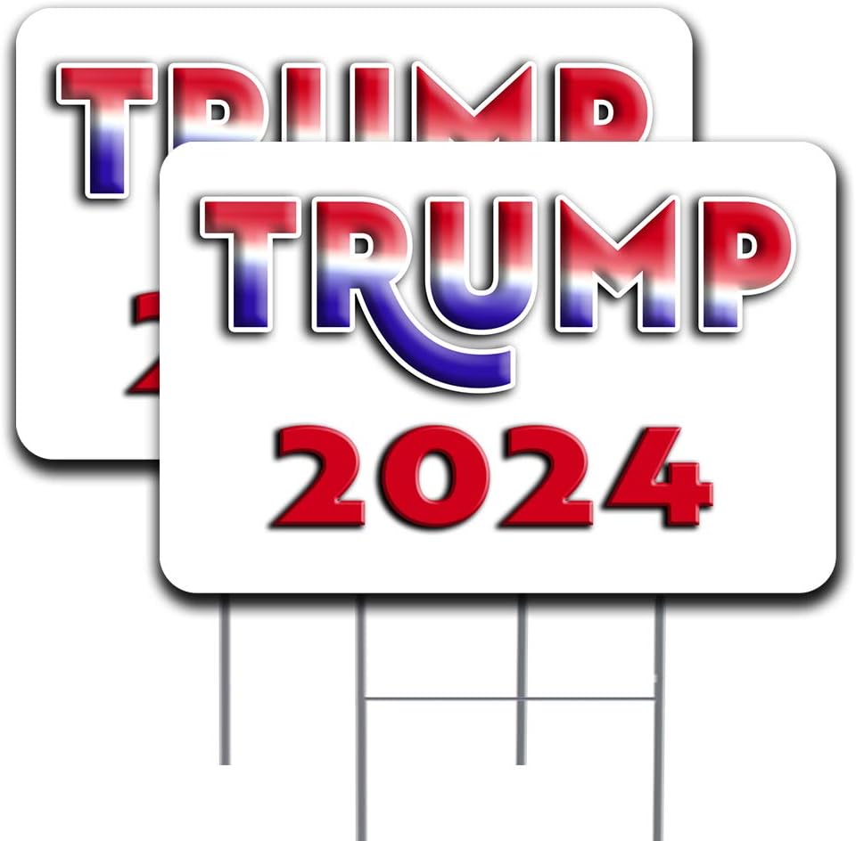 TRUMP 2024 2 Pack Double-Sided Yard Signs 16" x 24" with Metal Stakes (Made in the USA)