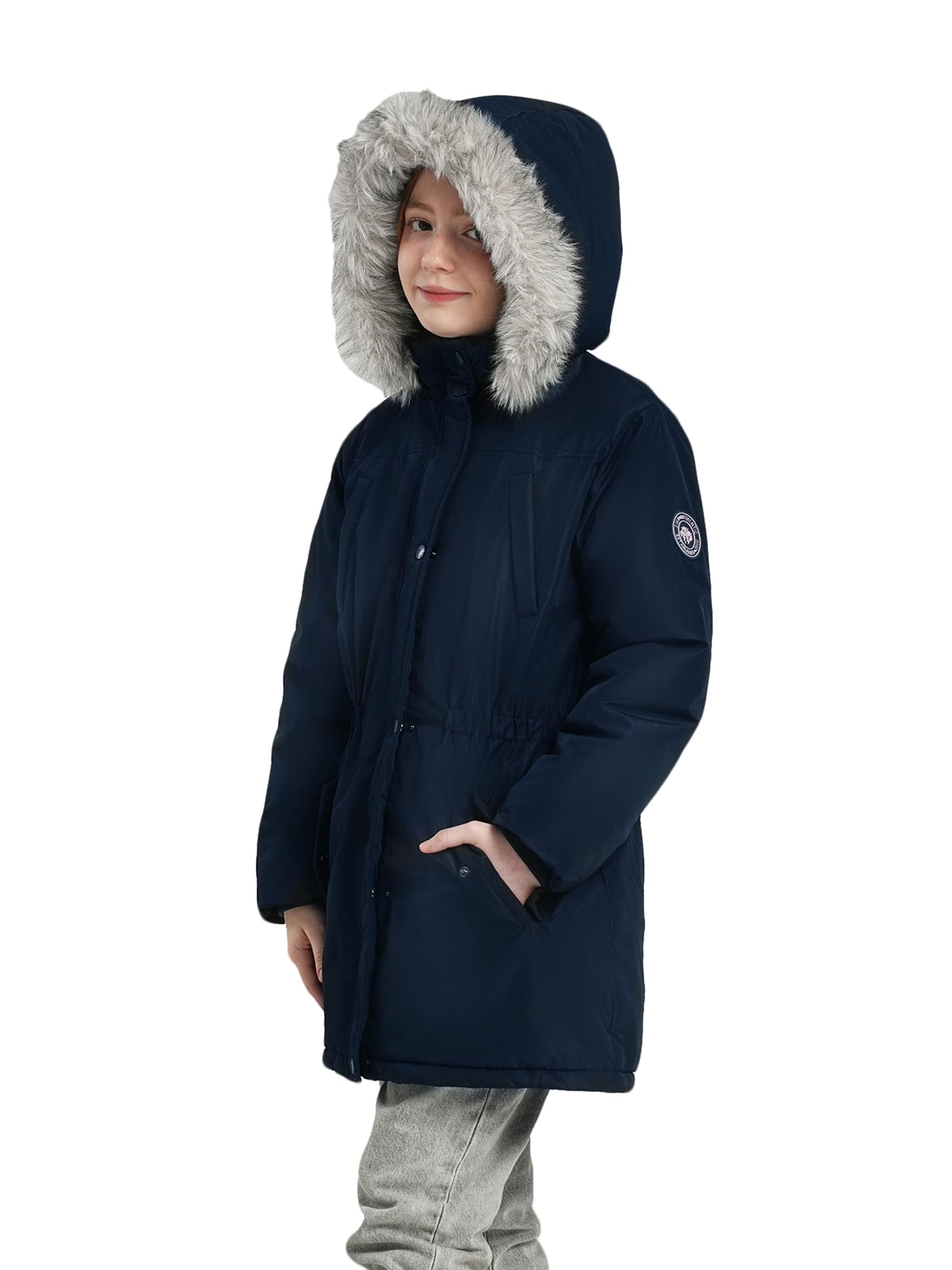 SOLOCOTE Abrigo de invierno para niñas resistente al agua chaqueta de esquí gruesa con capucha de plumas falsas parka larga para niños
