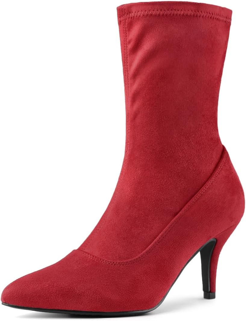 Allegra K Women's Pointy Toe Stretch Sock Stiletto Heels Ankle Boots