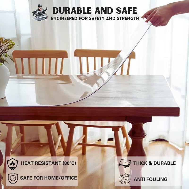 Image of MR.CLEAR Max Shield | India's 1st & Only Antibacterial Table Cover | (55 x 41 Inches, 2mm) | 4 & 6 Seater Waterproof PVC Cloth | Office & Home Dining Tables Top Thick & Water Proof Clear Protector