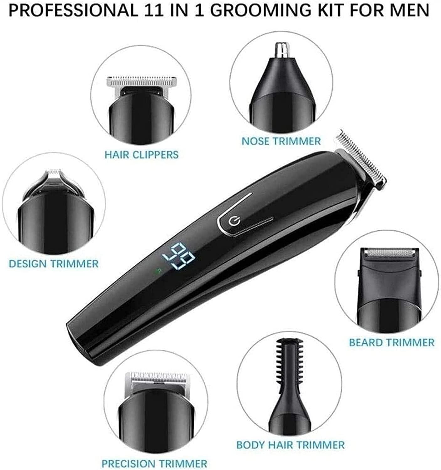 Cortapelos para hombres, kit recortador de barba 6 en 1, inalámbrico, de precisión, resistente al agua, recargable por USB.