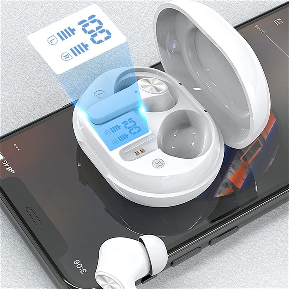 Cuffie Wireless Auricolari Bluetooth, Microfono Integrato, IPX5 Impermeabile, Suono Stereo HiFi, con Custodia in Carica, per Lavoro, Home Office,Bianca