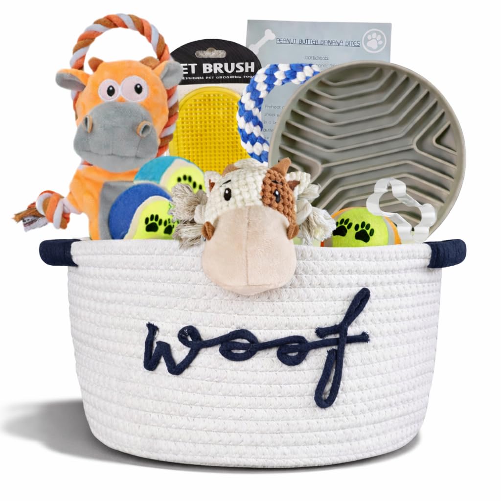 Paws For Reaction New Puppy Gift Basket - Premium Puppy Starter Kit and Dog Gift Basket with Dog Toys - Perfect Doggie Birthday Gifts and Puppy