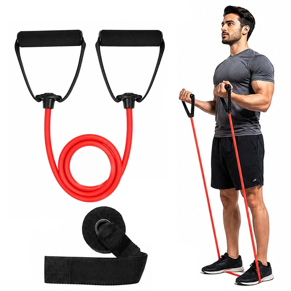 Resistance Tube with Door Anchor & Free Exercise Guide – Single Toning Band for Home Workout, Strength Training & Fitness (S-15 KG-RED)-image-5
