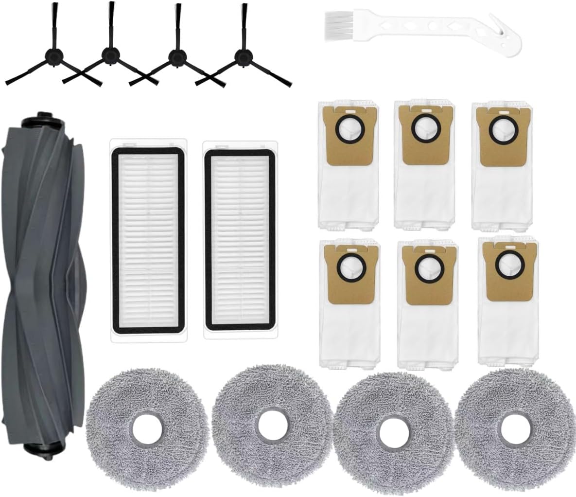 Accessories Kit for Dreametech L20 Ultra/L30 Ultra Vacuum Cleaner Docking,1 Roller Brush, 1 Cleaning Brush,2 Hepa Filter, 4 Side Brush, 4 Mop Cloth, 6 Dust Bags(18PCS)