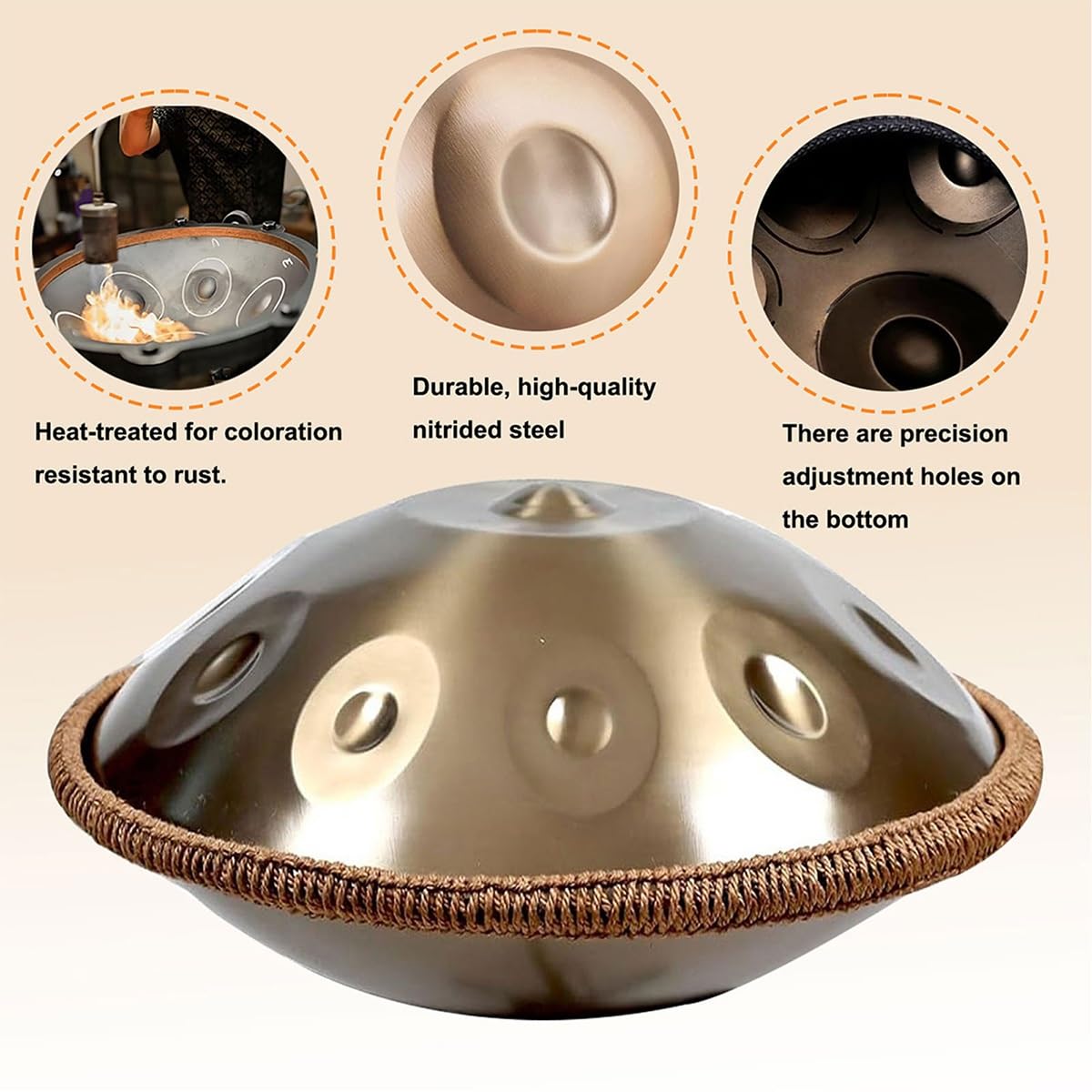 Tambour Handpan En Acier 440 Hz avec sac à main souple, 2 maillets, support, 22 Pouces Tambour À Main, instrument de percussion pour La Méditation, Le Yoga 9/10/12 Notes(Silver,12 Notes)