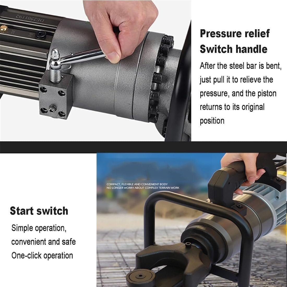 Piegatrice elettrica del tondo per cemento armato 1200W, macchina piegatubi idraulica della barra d'acciaio per il rinforzo della costruzione, strumento tenuto in mano portatile del tondo per cemento