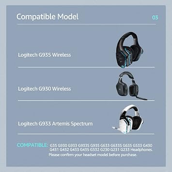 Cooling-Gel Ear Pads Replacement for Logitech G933 G935 G930 G635 G633 G633S G533 G430 G431 G432 G433 G332 G230 G231 G233 Gaming Headset, Headphone Ear Cushions (Black)