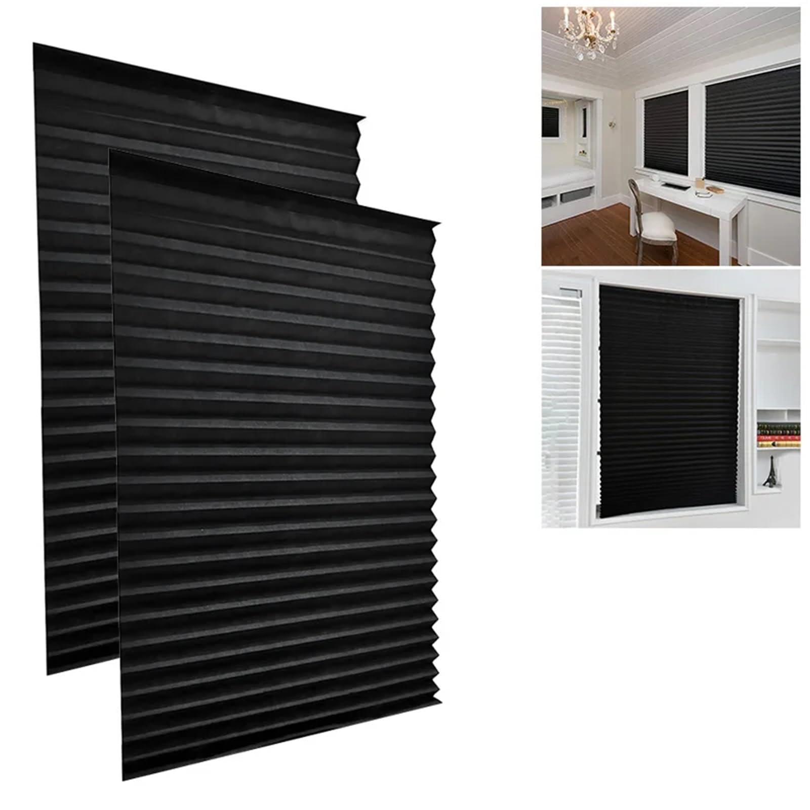 Temporary Blinds 2pcs Blackout Blind Shade Light Window Curtain Self Adhesive Pleated Blinds(90x150cm)