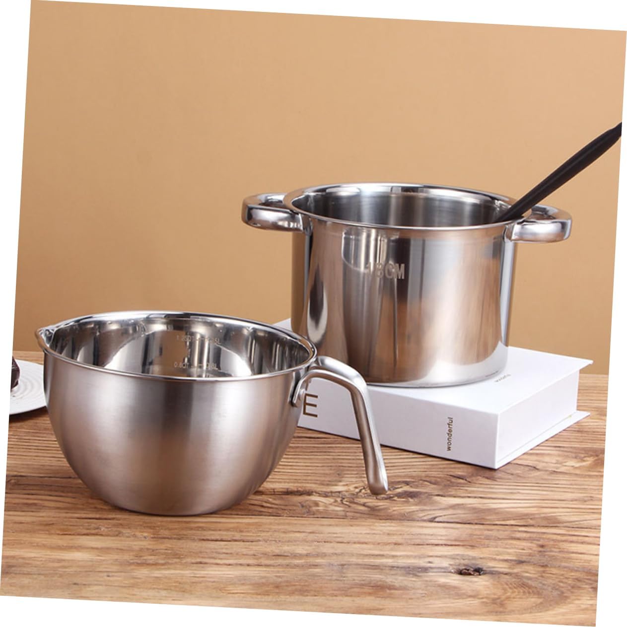 Happyyami Stainless Steel Double Boiler Melting Pot for Chocolate Cheese Butter Inner Bowl Outer Pot for Easy Heating and Candle Making Lightweight Portable Kitchen Tool
