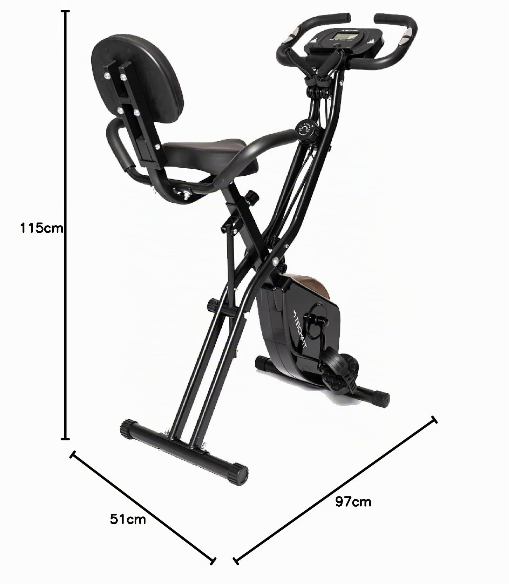 TechFit Cyclette XB300N pieghevole, fino a 120 kg | 8 livelli di resistenza, computer LCD, sella imbottita regolabile, porta-tablet e ruote di trasporto