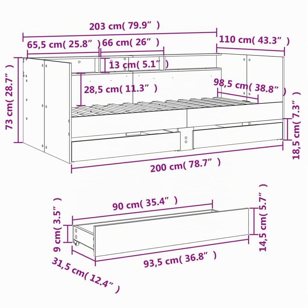 vidaXL Tumbona con Cajones, Sofá Cama con Almacenamiento, Somier de Invitados, Mueble para Salón Dormitorio, Madera de Ingeniería Blanco