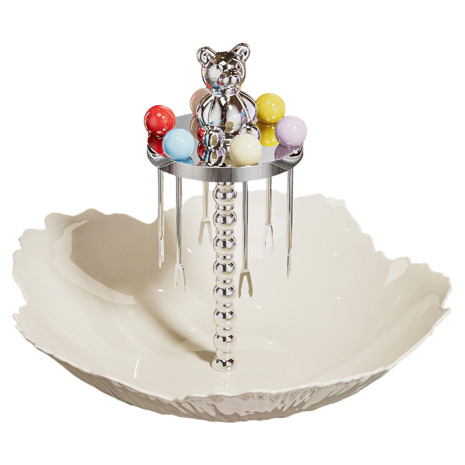 jiingekk Multifunctional Crystal Fruit Bowl Comes with 6 Stainless Forks for Dessert Fruits and Snacks Daily Serving with Stainless Forks